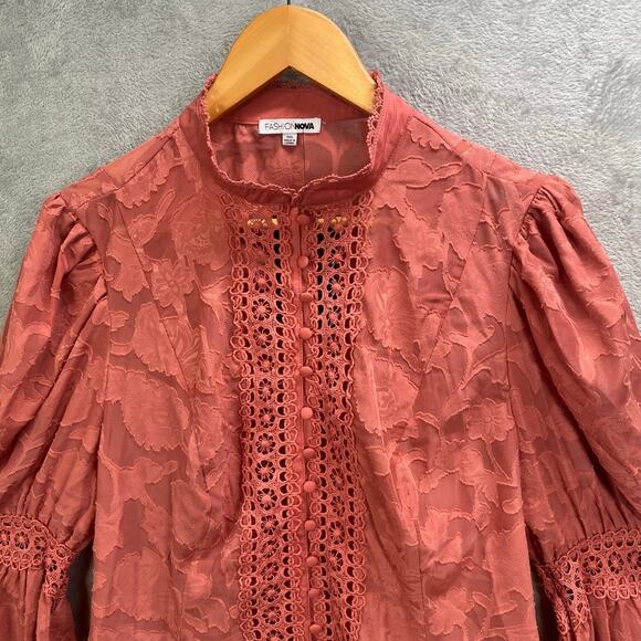 Lace‎ Button Up Shirt Top Women 1XL Puff Sleeve Indie Boho Chic Romantic Renfair - Picture 4 of 14